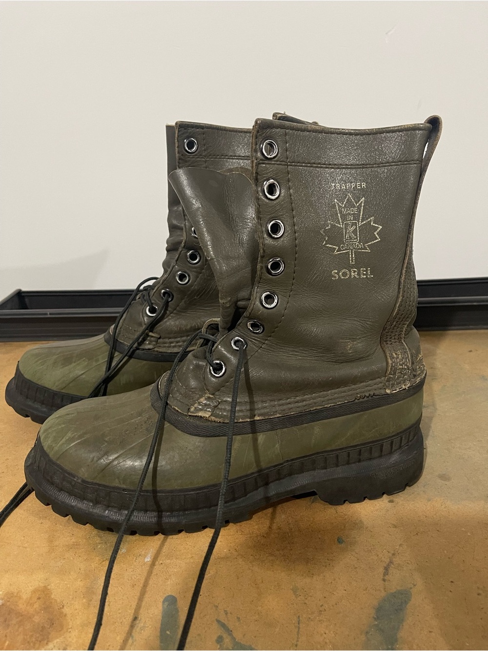 Vintage Sorel Mark V Kaufman Men's Olive Green Waterproof Trapper Lace-Up Boots